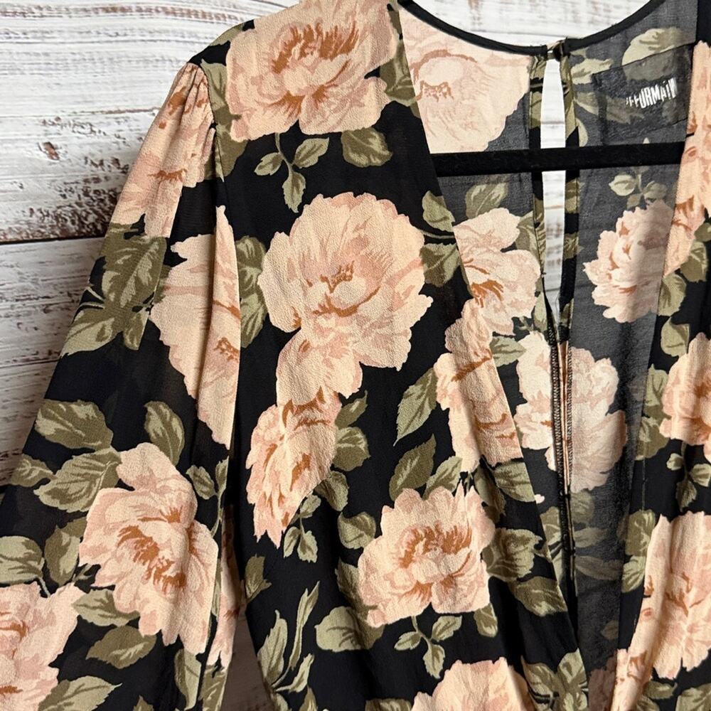 Reformation Chandler Floral Bodysuit Small Small Pink Black Long Sleeves - Picture 5 of 8